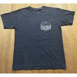 G Lab Cat Sticking Tongue out Black Graphic Tee Pocket Crew Neck Medium